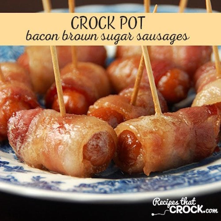 STYLECASTER | 12 Holiday Appetizers You Can Make in a Slow Cooker | Bacon Brown Sugar Sausages