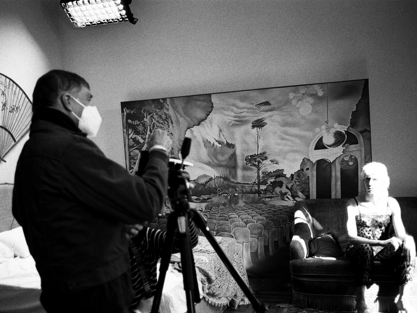 pGus Van Sant shooting a scene from episode one with Silvia Calderoni. Photographed by Paige Powell. p 