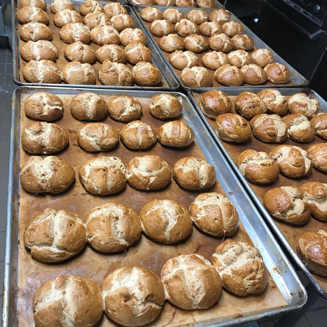 Trays of fresh deli rolls